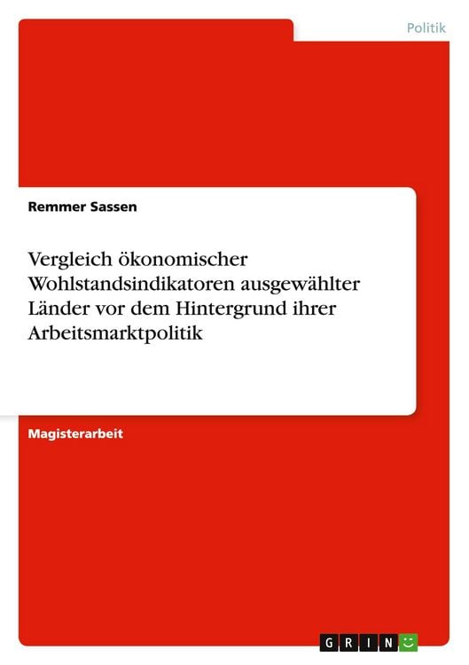 Produktbild: Vergleich &ouml;konomischer Wohlstandsindikatoren ausgew&auml;hlter L&auml;nder vor dem Hintergrund ihrer Arbeitsmarktpolitik