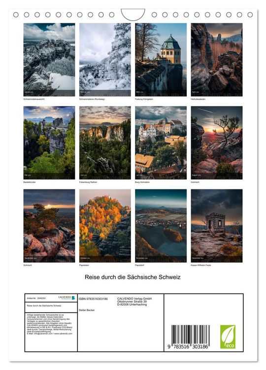 Produktbild: Reise durch die S&auml;chsische Schweiz (Wandkalender 2026 DIN A4 hoch), CALVENDO Monatskalender