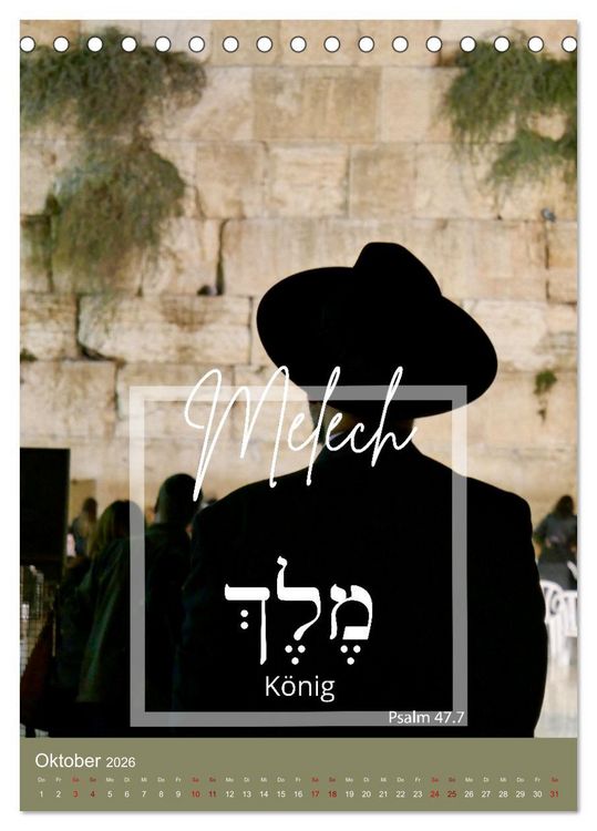 Produktbild: Israel und hebr&auml;ische Namen Gottes (Tischkalender 2026 DIN A5 hoch), CALVENDO Monatskalender