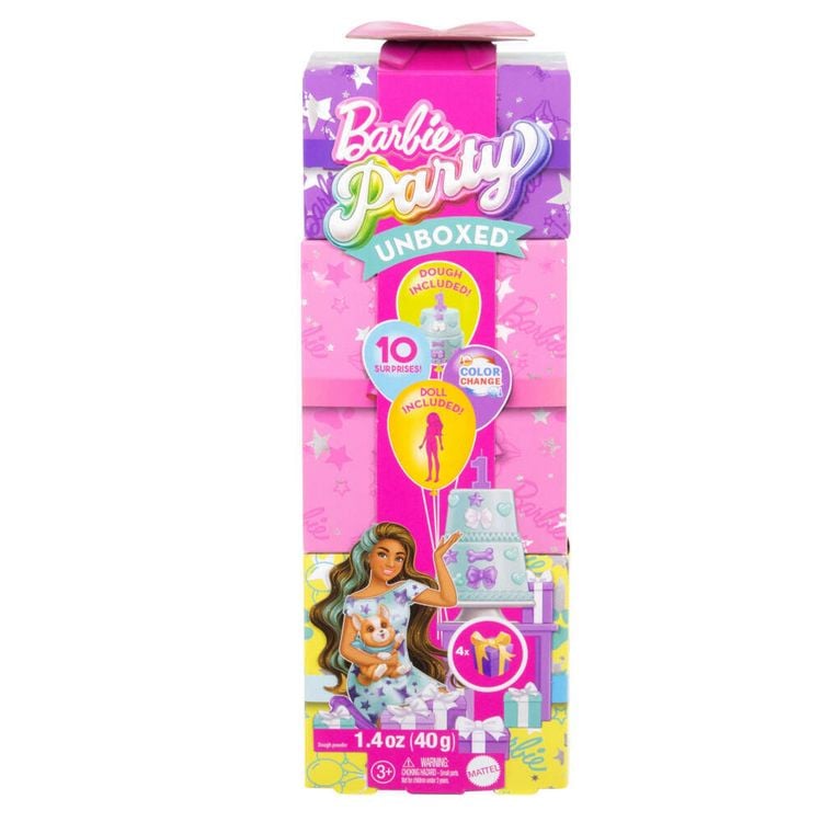 Produktbild: Barbie Party Unboxed Haustier-Geburtstagsserie Puppe und Accessoires, Party Stars-Set mit 10 Überraschungen