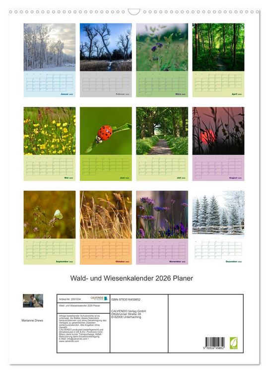 Produktbild: Wald- und Wiesenkalender 2026 Planer (Wandkalender 2026 DIN A2 hoch), CALVENDO Monatskalender