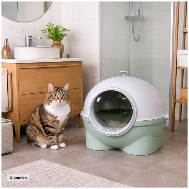 Produktbild: HTI-Living Katzentoilette geschlossen gr&uuml;n wei&szlig; mit Schaufel aus Kunststoff