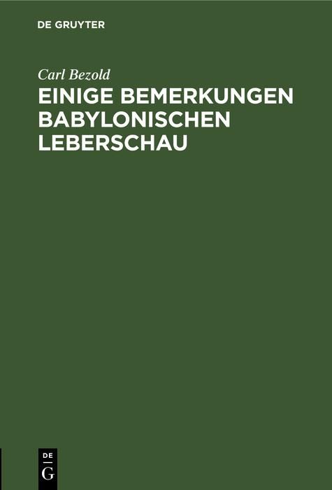 Produktbild: Einige Bemerkungen babylonischen Leberschau