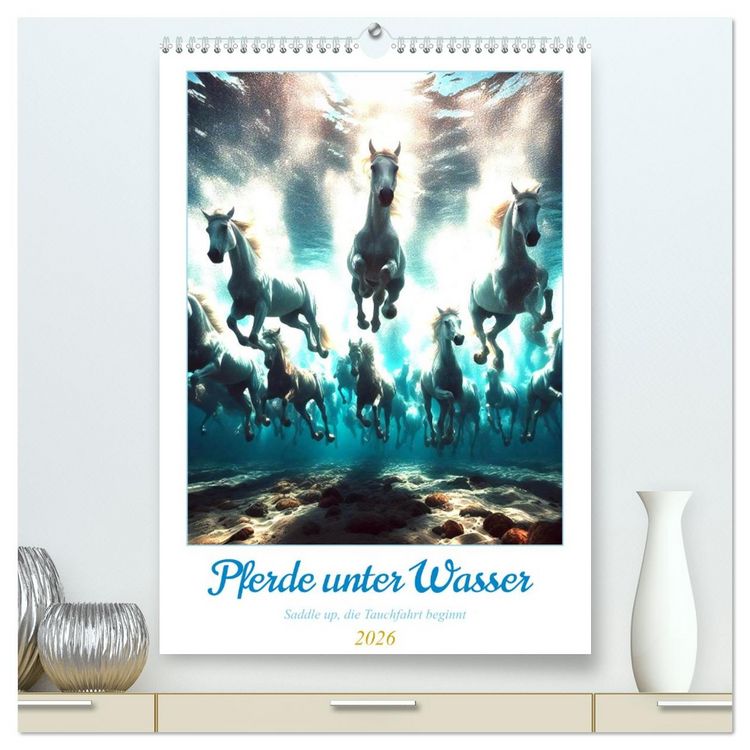 Produktbild: Pferde unter Wasser - Saddle up, die Tauchfahrt beginnt (hochwertiger Premium Wandkalender 2026 DIN A2 hoch), Kunstdruck in Hochglanz