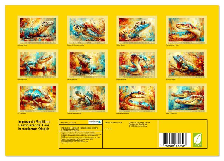 Produktbild: Imposante Reptilien. Faszinierende Tiere in moderner &Ouml;loptik (Wandkalender 2026 DIN A4 quer), CALVENDO Monatskalender