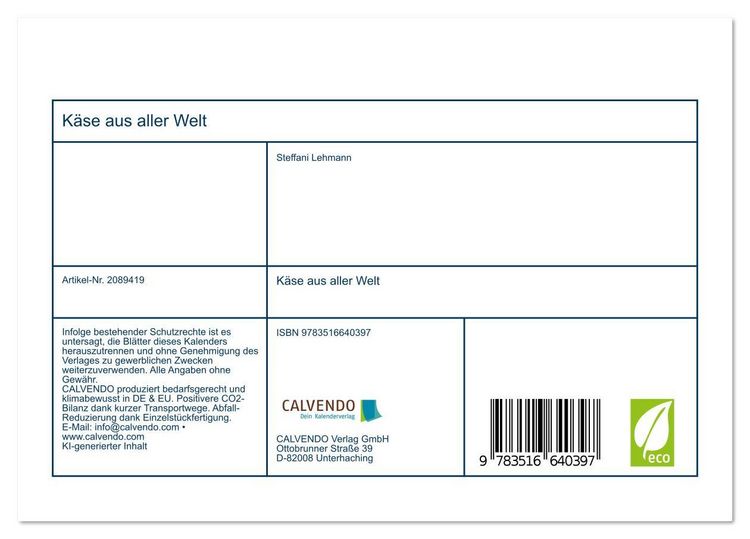 Produktbild: K&auml;se aus aller Welt (Tischkalender 2026 DIN A5 quer), CALVENDO Monatskalender