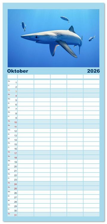 Produktbild: Familienplaner 2026 - Haie - Vorsicht gef&auml;hrlich! mit 5 Spalten (Wandkalender, 21 x 45 cm) CALVENDO