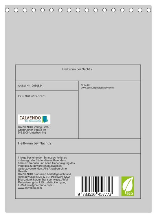 Produktbild: Heilbronn bei Nacht 2 (Tischkalender 2026 DIN A5 hoch), CALVENDO Monatskalender