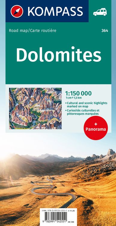 Produktbild: KOMPASS Autokarte und Panoramakarte Dolomiten / Dolomiti / Dolomites 1:150.000