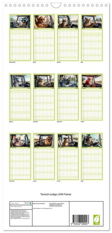 Produktbild: Familienplaner 2026 - Tierisch lustige LKW-Fahrer mit 5 Spalten (Wandkalender, 21 x 45 cm) CALVENDO