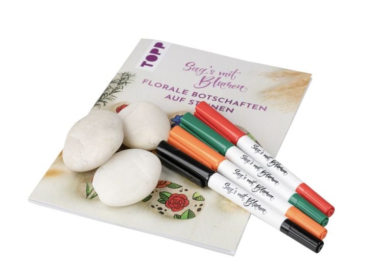 Produktbild: Kreativ-Set: Sag's mit Blumen - Florale Botschaften auf Steinen. Mit Anleitungsbuch und Material