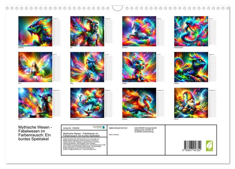 Produktbild: Mythische Wesen - Fabelwesen im Farbenrausch: Ein buntes Spektakel (Wandkalender 2026 DIN A3 quer), CALVENDO Monatskalender