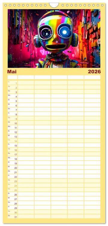 Produktbild: Familienplaner 2026 - Die Welt der kleinen Robots mit 5 Spalten (Wandkalender, 21 x 45 cm) CALVENDO