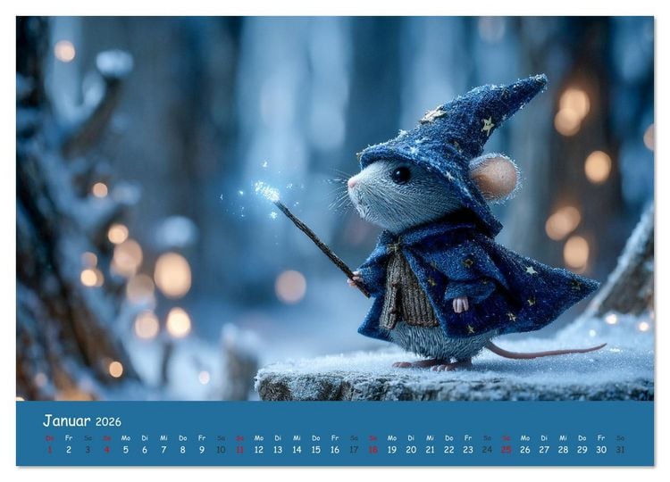 Produktbild: Magischer M&auml;rchenwald - Kinderkalender mit Tier-Zauberern (hochwertiger Premium Wandkalender 2026 DIN A2 quer), Kunstdruck in Hochglanz
