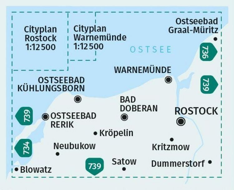 Produktbild: KOMPASS Wanderkarte 735 Rostock, Warnem&uuml;nde, Bad Doberan, Ostseeb&auml;der K&uuml;hlungsborn, Rerik 1:50.000