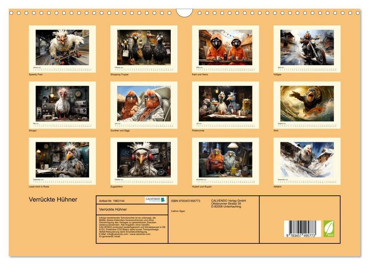 Produktbild: Verr&uuml;ckte H&uuml;hner (Wandkalender 2026 DIN A3 quer), CALVENDO Monatskalender