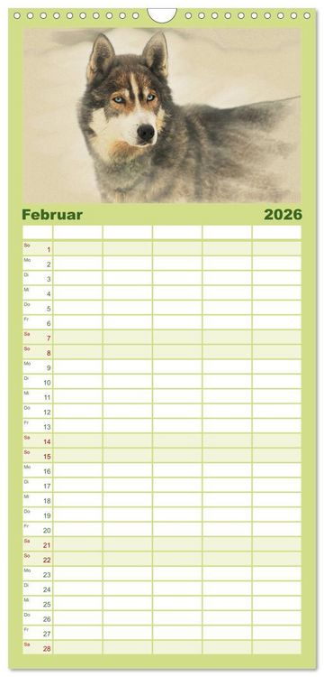 Produktbild: Familienplaner 2026 - Schlittenhunde 2026 mit 5 Spalten (Wandkalender, 21 x 45 cm) CALVENDO