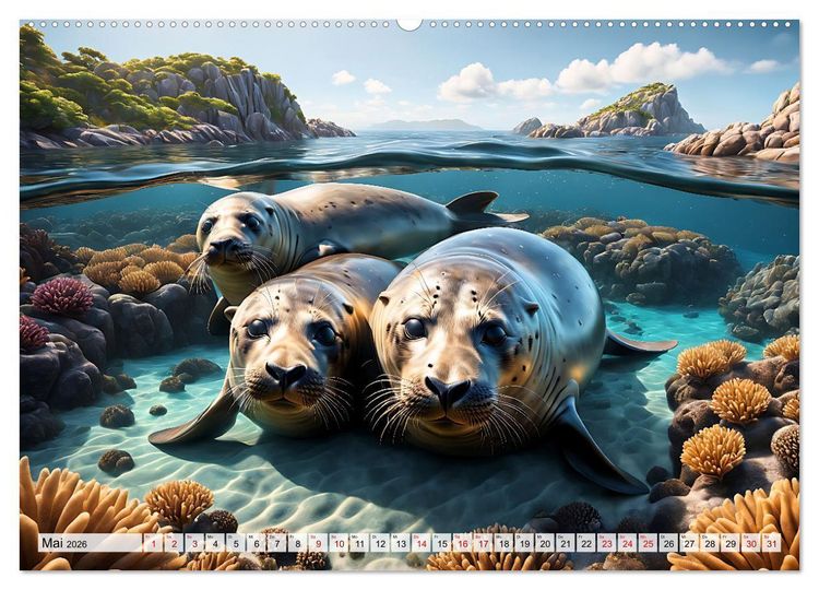 Produktbild: Freche Seehunde (hochwertiger Premium Wandkalender 2026 DIN A2 quer), Kunstdruck in Hochglanz