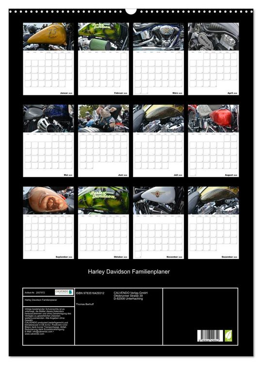 Produktbild: Harley Davidson Familienplaner (Wandkalender 2026 DIN A2 hoch), CALVENDO Monatskalender