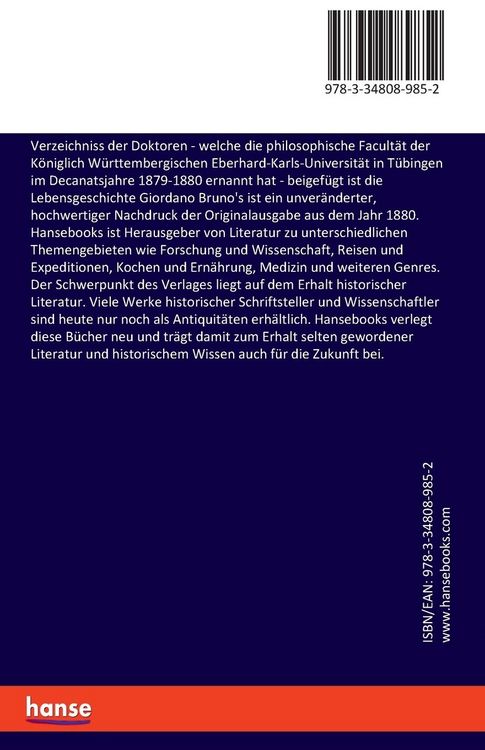 Produktbild: Verzeichniss der Doktoren