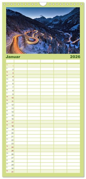Produktbild: Familienplaner 2026 - Bergstille - Landschaften, die ber&uuml;hren mit 5 Spalten (Wandkalender, 21 x 45 cm) CALVENDO