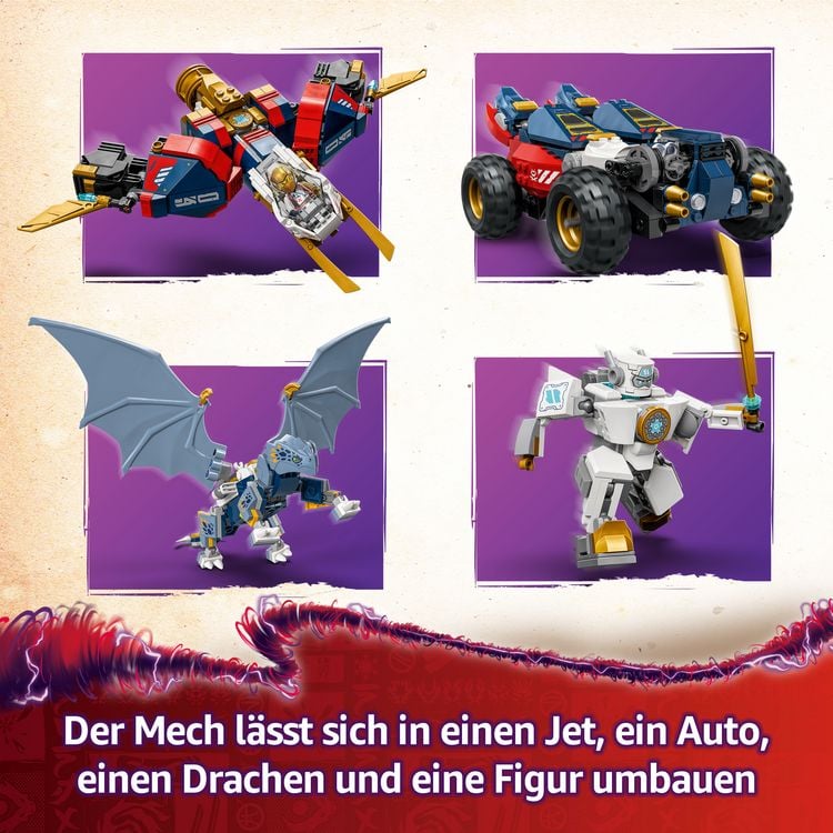 Produktbild: LEGO NINJAGO 4in1 Zanes Ultra-Kombi-Mech - Auto, Jet und Drache 71834