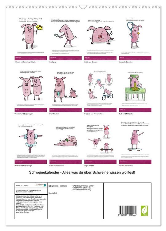 Produktbild: Schweinekalender - Alles was du &uuml;ber Schweine wissen wolltest! (hochwertiger Premium Wandkalender 2026 DIN A2 hoch), Kunstdruck in Hochglanz