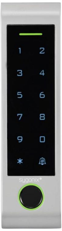 Produktbild: Sygonix SY-6121662 Fingerprint/RFID Zugangssystem Oberfl&auml;chenmontage 12 V/DC, 18 V/DC IP66 mit beleuchteter Tastatur, mit Touchscreen