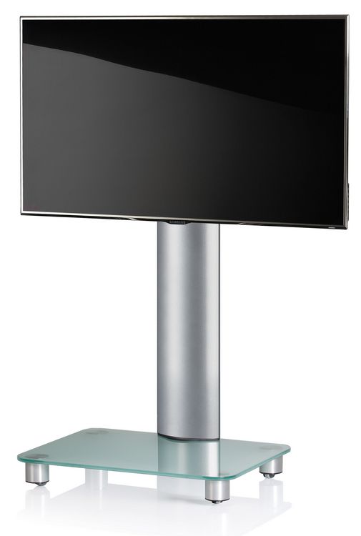 Produktbild: TV Standfu&szlig; St&auml;nder Rack Alu Glas Rollen Bilano