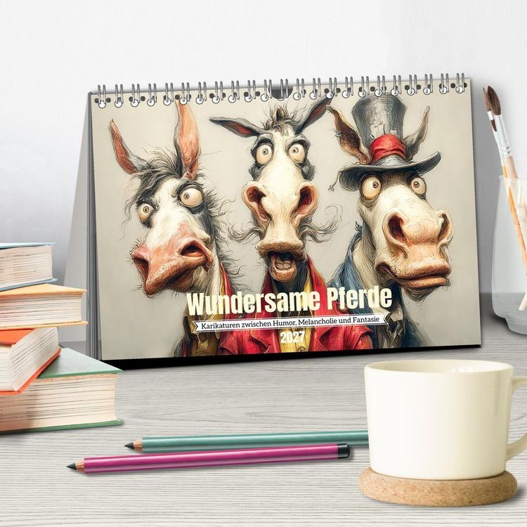 Produktbild: Wundersame Pferde. Karikaturen zwischen Humor, Melancholie und Fantasie (Tischkalender 2027 DIN A5 quer), CALVENDO Monatskalender