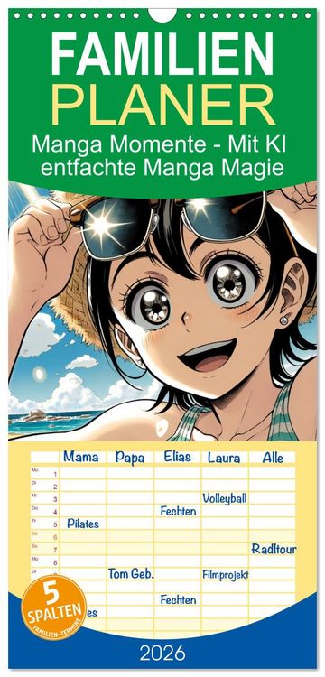 Produktbild: Familienplaner 2026 - Manga Momente - Mit KI entfachte Manga Magie mit 5 Spalten (Wandkalender, 21 x 45 cm) CALVENDO