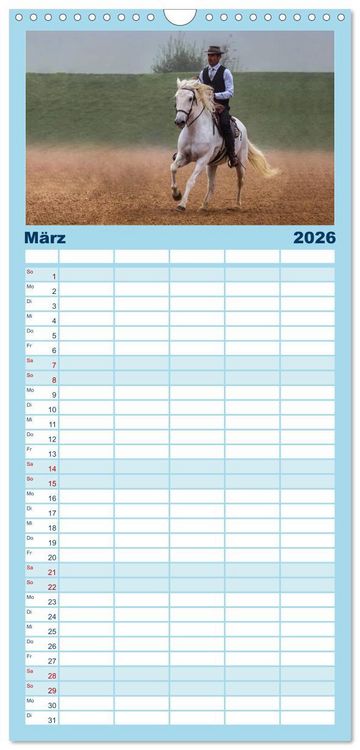 Produktbild: Familienplaner 2026 - Wei&szlig;e Pferde der Camargue in Bayern mit 5 Spalten (Wandkalender, 21 x 45 cm) CALVENDO