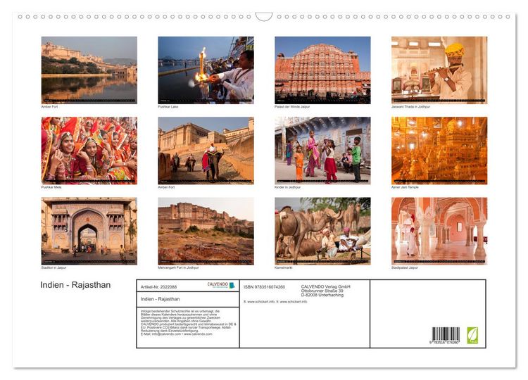 Produktbild: Indien - Rajasthan (Wandkalender 2026 DIN A2 quer), CALVENDO Monatskalender