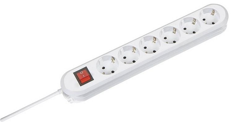 Produktbild: Steckdosenleiste 6-fach wei&szlig; mit Wippschalter 3 m Kabel