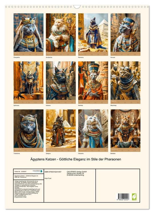 Produktbild: &Auml;gyptens Katzen - G&ouml;ttliche Eleganz im Stile der Pharaonen (Wandkalender 2026 DIN A2 hoch), CALVENDO Monatskalender
