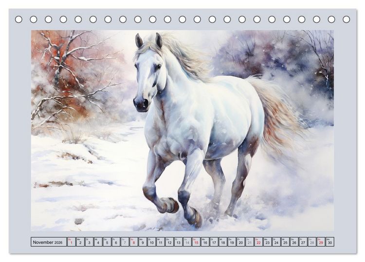 Produktbild: Anmutige Schimmel. &Auml;sthetik wei&szlig;er Aquarell-Pferde (Tischkalender 2026 DIN A5 quer), CALVENDO Monatskalender