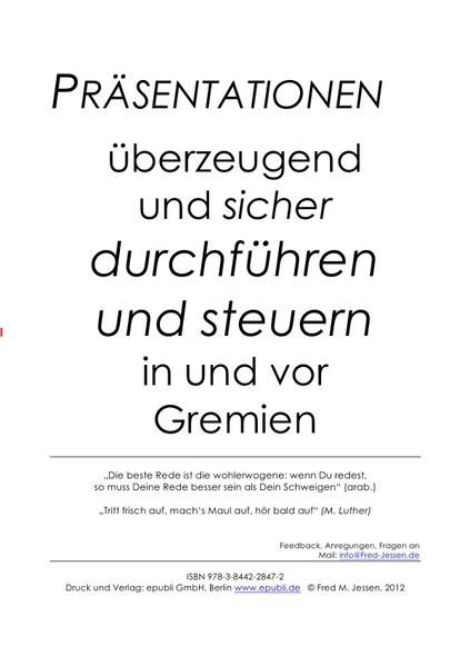 Produktbild: Pr&auml;sentationen &uuml;berzeugend und sicher durchf&uuml;hren und steuern in und vor Gremien