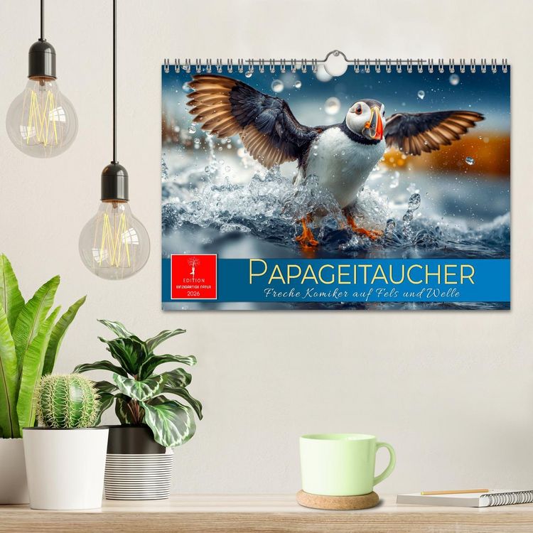 Produktbild: Papageitaucher - Freche Komiker auf Fels und Welle (Wandkalender 2026 DIN A4 quer), CALVENDO Monatskalender