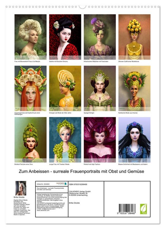 Produktbild: Zum Anbeissen - surreale Frauenportraits mit Obst und Gem&uuml;se (hochwertiger Premium Wandkalender 2026 DIN A2 hoch), Kunstdruck in Hochglanz