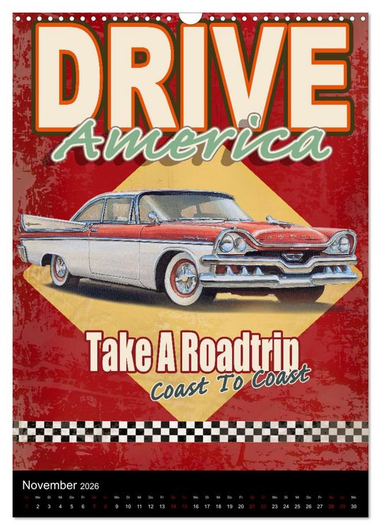 Produktbild: Drive America Plakate (Wandkalender 2026 DIN A3 hoch), CALVENDO Monatskalender