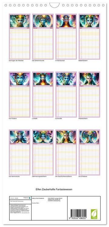 Produktbild: Familienplaner 2026 - Elfen Zauberhafte Fantasiewesen mit 5 Spalten (Wandkalender, 21 x 45 cm) CALVENDO