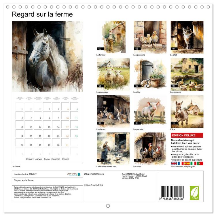 Produktbild: Regard sur la ferme (Calendrier mural carr&eacute; 2026 30x30 cm) Calendrier double avec une page pour vos prises de notes