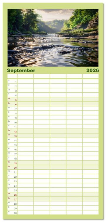 Produktbild: Familienplaner 2026 - Quelle des Lebens - Wasser und Landschaft mit 5 Spalten (Wandkalender, 21 x 45 cm) CALVENDO