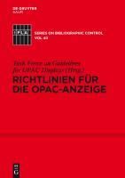 Produktbild: Richtlinien f&uuml;r die OPAC-Anzeige