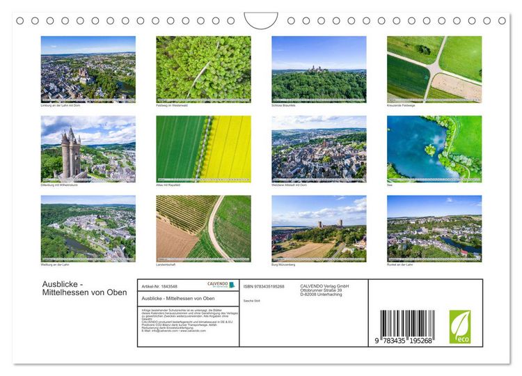 Ausblicke - Mittelhessen von Oben (Wandkalender 2025 DIN A4 quer), CALVENDO Monatskalender