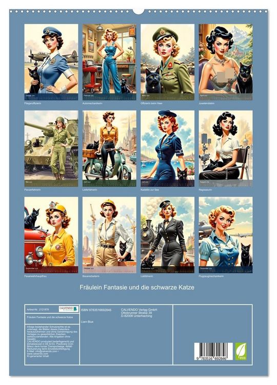 Produktbild: Fr&auml;ulein Fantasie und die schwarze Katze (hochwertiger Premium Wandkalender 2026 DIN A2 hoch), Kunstdruck in Hochglanz