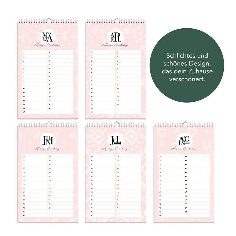 Produktbild: Geburtstagskalender immerw&auml;hrend | Jahresunabh&auml;ngiger Kalender f&uuml;r Geburtstage in rosa | Geburtstags&uuml;bersicht zum Aufh&auml;ngen mit Spiralbindung f&uuml;r die Familie und f&uuml;rs B&uuml;ro