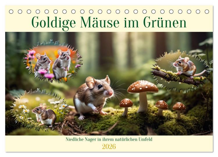 Produktbild: Goldige M&auml;use im Gr&uuml;nen (Tischkalender 2026 DIN A5 quer), CALVENDO Monatskalender