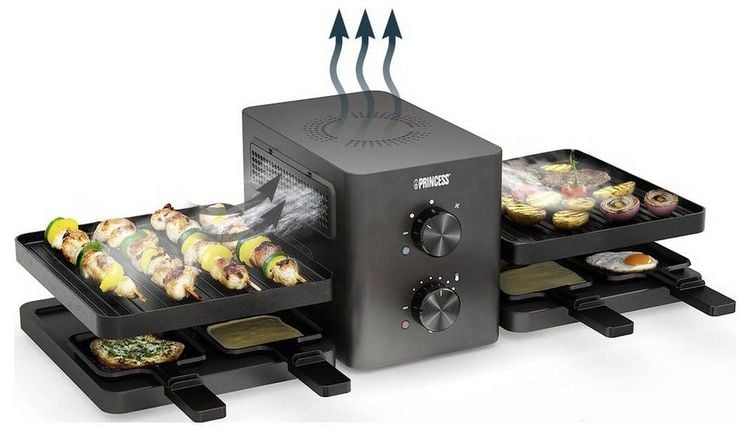 Produktbild: Princess Purify Raclette 8 Pf&auml;nnchen, Antihaftbeschichtung, &Uuml;berhitzungsschutz, mit Luftabsaugung Schwarz