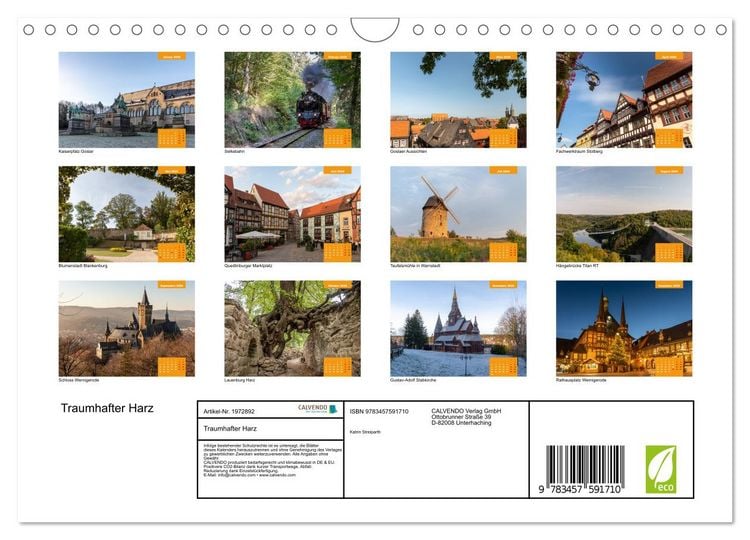 Produktbild: Traumhafter Harz (Wandkalender 2026 DIN A4 quer), CALVENDO Monatskalender